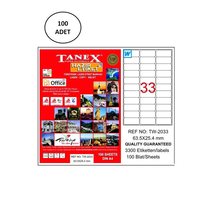 Tanex Tw-2033 Lazer Etiket 63X25 Mm 100 Lü