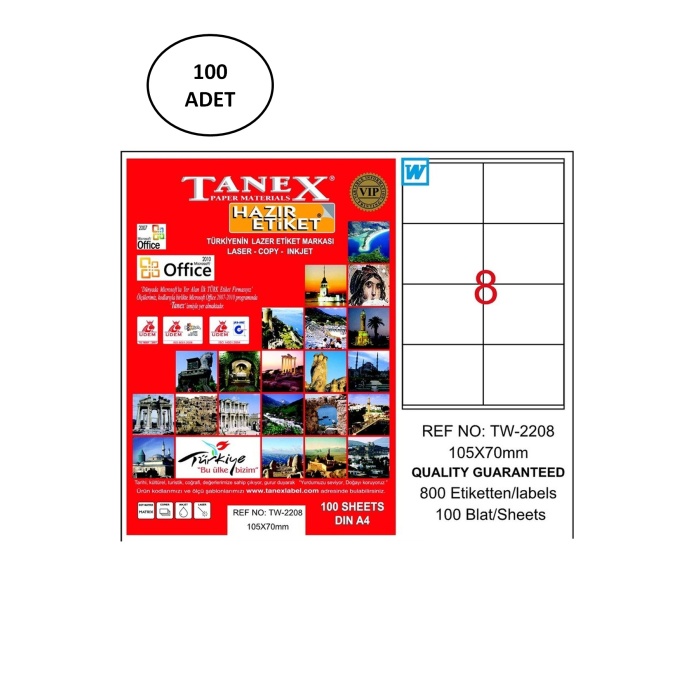 Tanex Tw-2208 Lazer Etiket 105X70 Mm 100 Lü