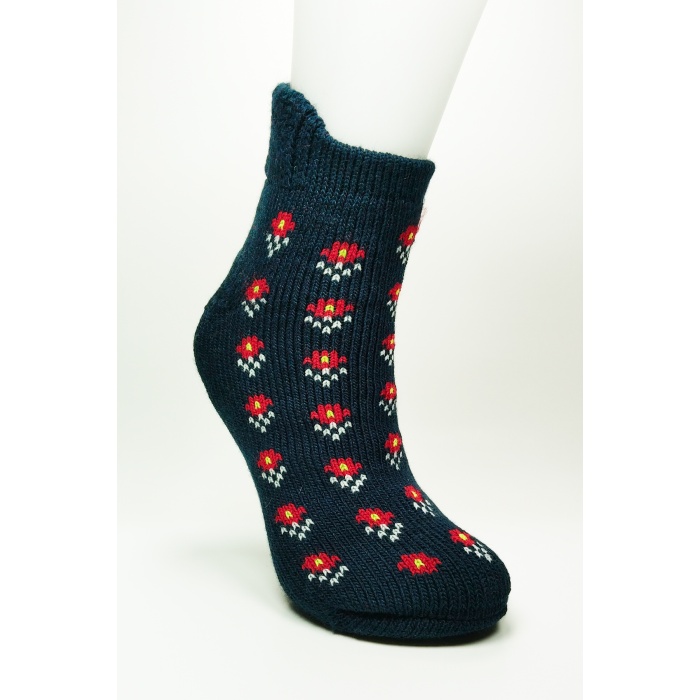 Kalın Kışlık Kadın Soket Çorap Yünlü Havlu Ev Giyim Patik  Desen 2 Lacivert
