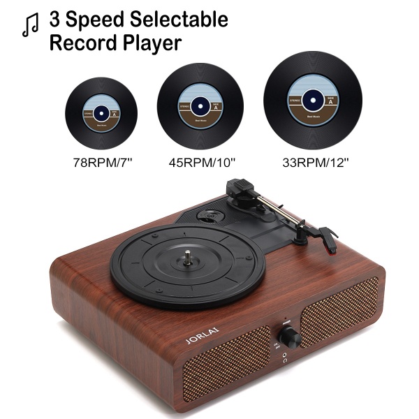 JORLAI JR-103 PİKAP PC RECORD PLAYER BLUETOOTH TURNTABLE WİTH STEREO SPEAKERS, 33/45/78 RPM VİNY MAUN JR103