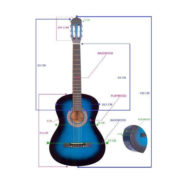 MADRID MCG-120 BLS-MAVİ SİYAH 39 Klasik Gitar Tam Boy