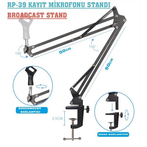 D-STAND  RS-39 50CM KABLOLU RECORDİNG MİCROPHONE STAND