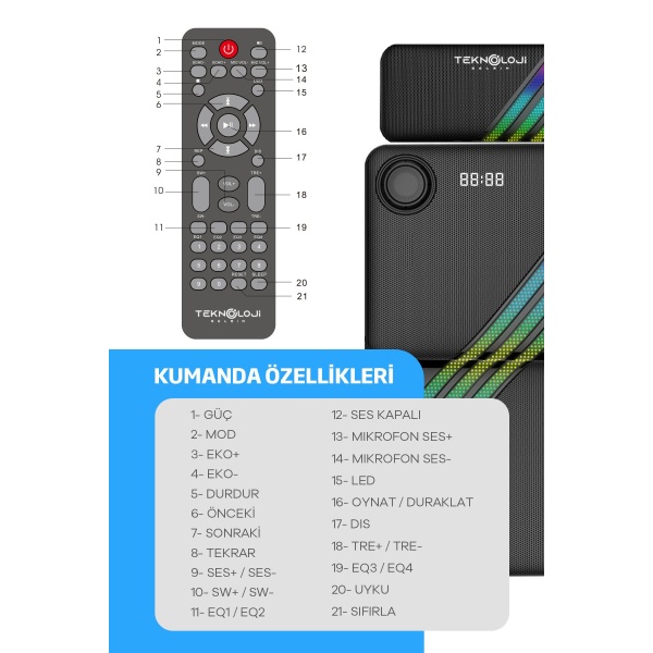 HP-TV03 5+1 Soundbar Ev Sinema Sistemi Stereo Hd Ses Rgb Kablolu 100 Watt AMFİ 15WX5 SOUNDBAR