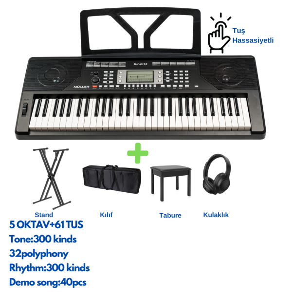 Müller  MK-6186 61 tuş org+Tabure+çanta+stand+kulaklık
