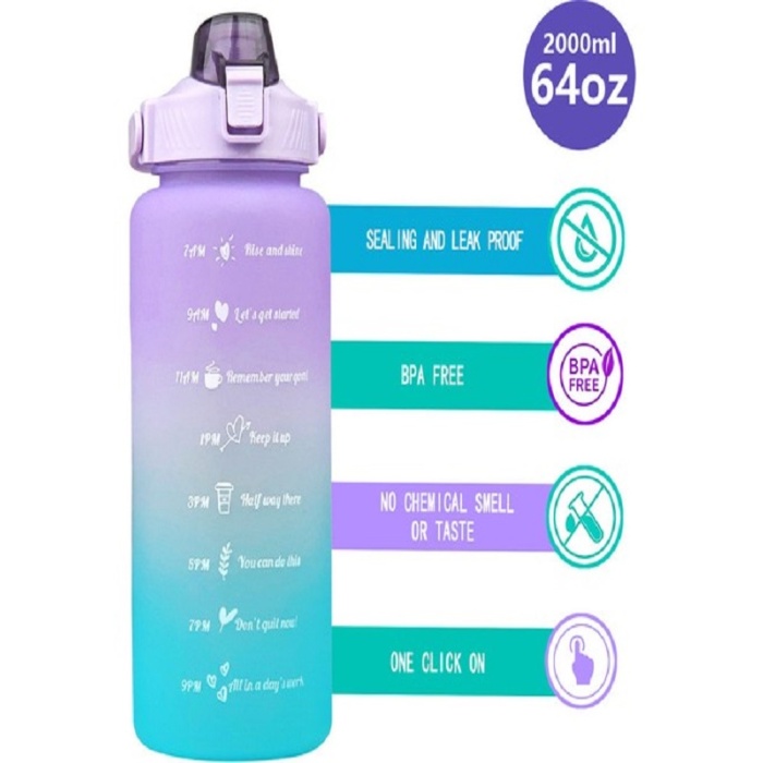 2000 ml  Motivasyonlu  Su Matarası Tritan Spor Salonu Su Şişesi Bpa Içermez