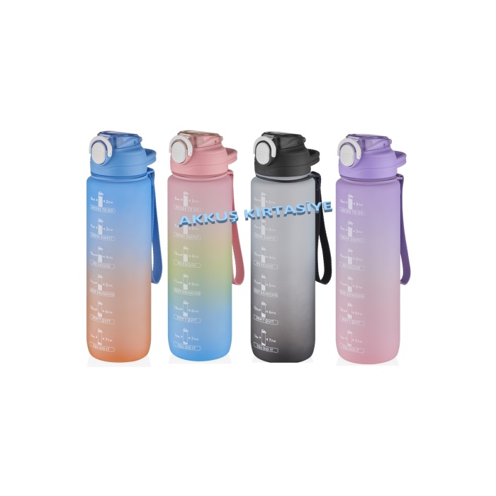 1000ml Motivasyon Matara Kalın Pipetli Sticker Hediyeli Çift Renk 2219
