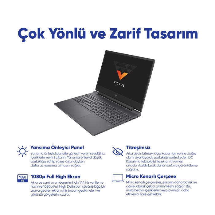 HP Victus 15-FA1057NT 8U849EA i7-13700H 16 GB 512 GB SSD RTX4050 15.6 Free Dos FHD Dizüstü Bilgisayar