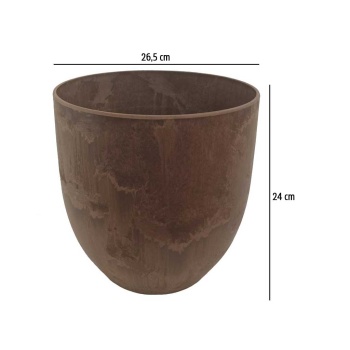 Artstone Drenaj Sistemli Kahverengi Saksı 26,5X24 Cm