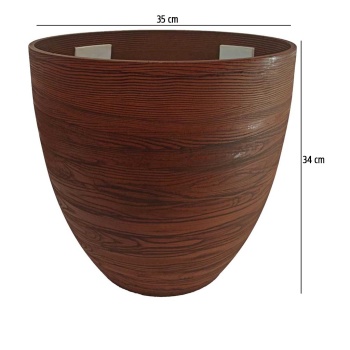 Ahşap Desenli Oval Plastik Saksı 35X34 Cm