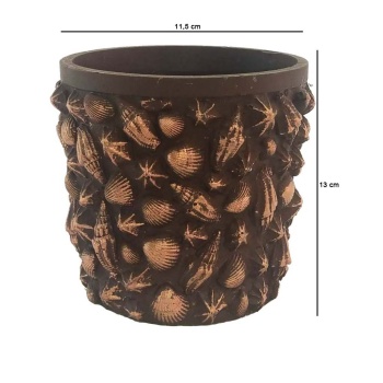 Deniz Kabuğu Desenli Kahverengi Beton Saksı 11,5x13 cm
