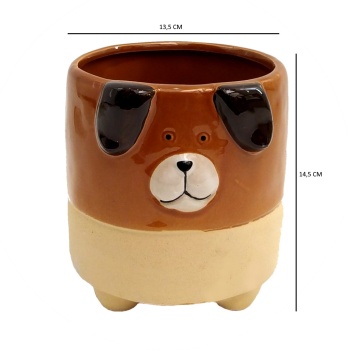Ayaklı Köpek Tasarımlı Saksı 13,5x14,5