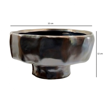 Siyah Kurşun Rengi Seramik Saksı 22x12