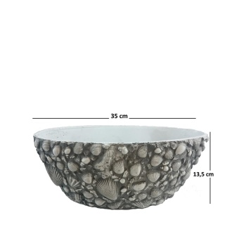 Dekoratif Midye Kaplamalı Gri Renk Kayık Saksı 35X13,5 Cm