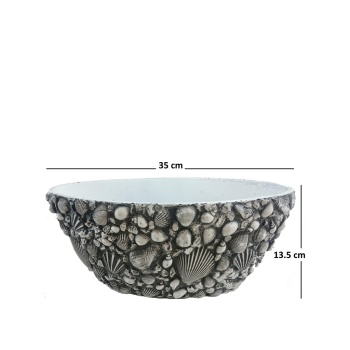 Dekoratif Midye Kaplamalı Siyah Renk Kayık Saksı 35X13,5 Cm