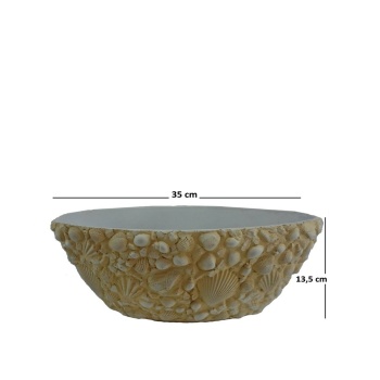 Dekoratif Midye Kaplamalı Toprak Renk Kayık Saksı 35X13,5 Cm