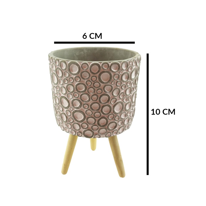 Desenli Pembe Renk Ayaklı Beton Saksı 6X10 Cm