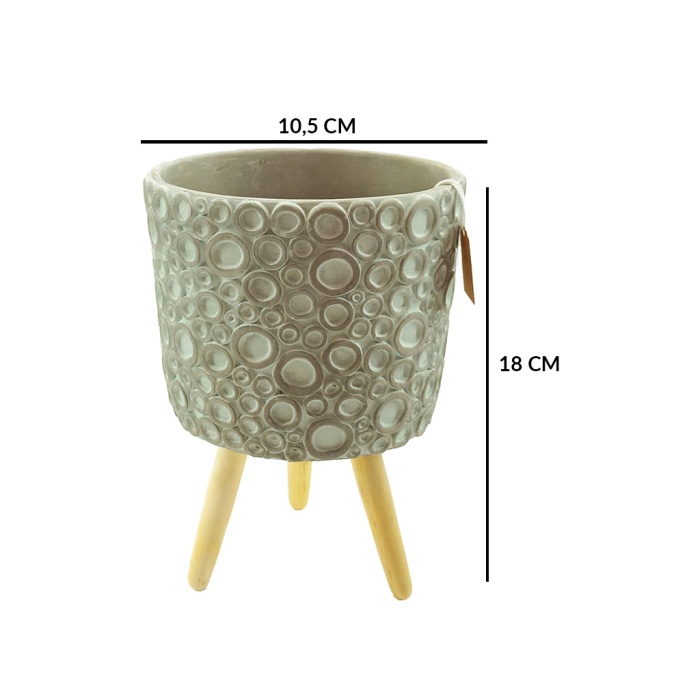 Desenli Turkuaz Renk Ayaklı Beton Saksı 10,5X18 Cm