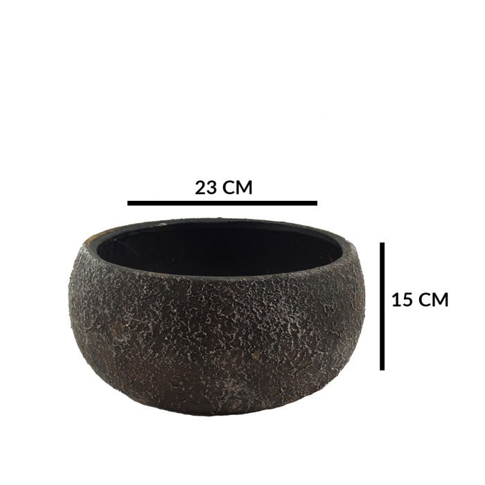 Desenli Siyah Renk Oval Beton Saksı (23X15 Cm)