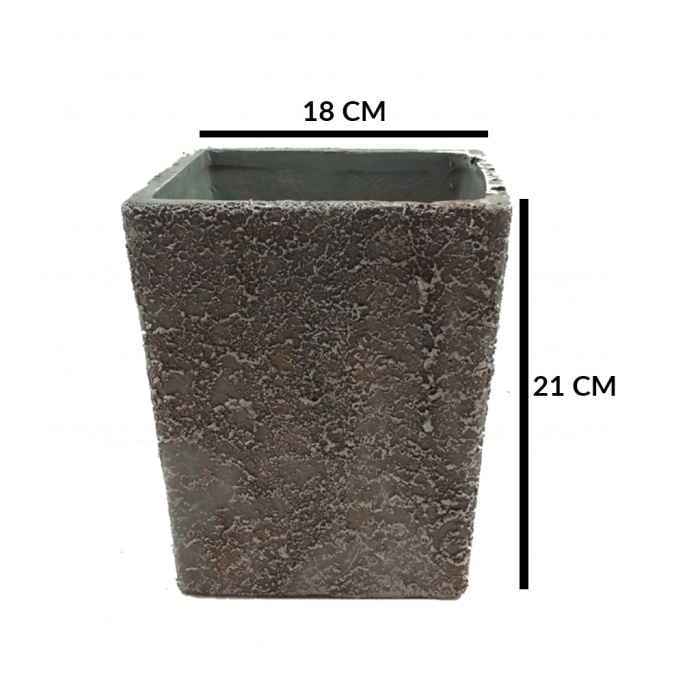Desenli Gri Renk Kare Konik Beton Saksı (18X21 Cm)