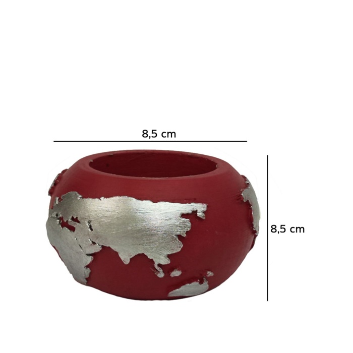 Dünya Figürlü Kırmızı Beton Saksı 8,5X8,5 Cm