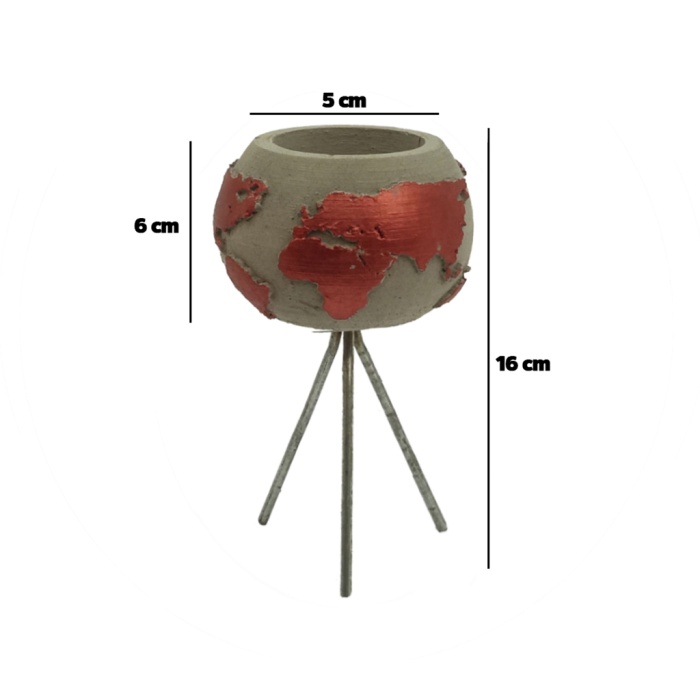 Dünya Figürlü Bronz Beton Saksı 5X16 Cm