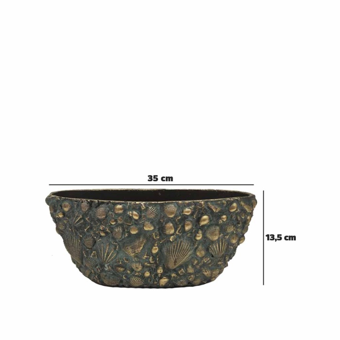 Dekoratif Midye Kaplamalı Eskitme Renk Kayık Saksı 35X13,5 Cm