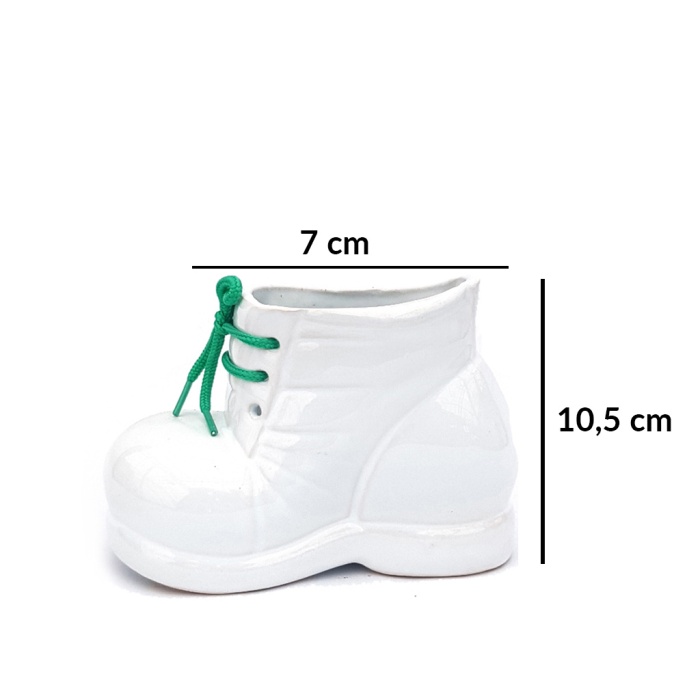 Dekoratif Beyaz Renkli Seramik Ayakkabı Saksı 7X10,5 Cm