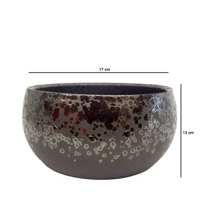 Oval Benekli Siyah Beton Saksı 17x13 cm