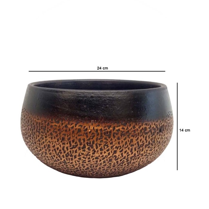 Oval Bronz-Siyah Beton Saksı 24x14 cm