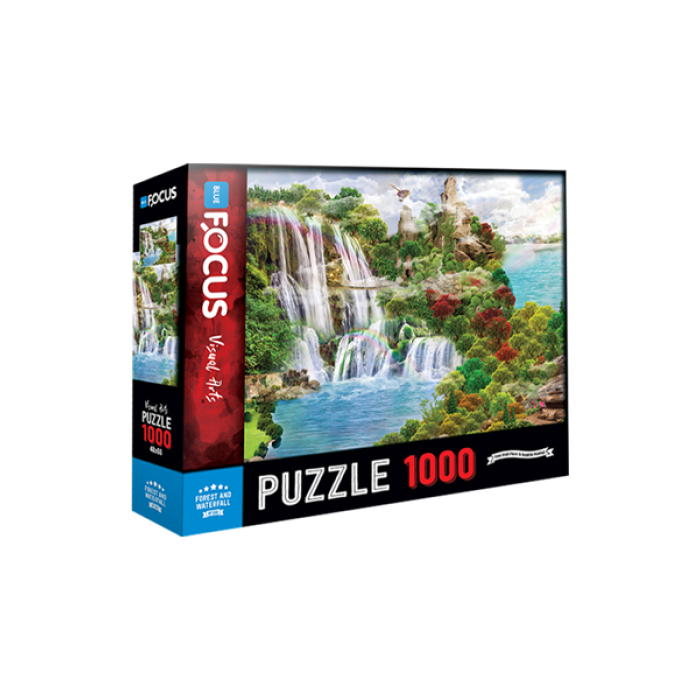 1000 Parça - Forest And Waterfall Orman Ve Şelale Blue Focus Games