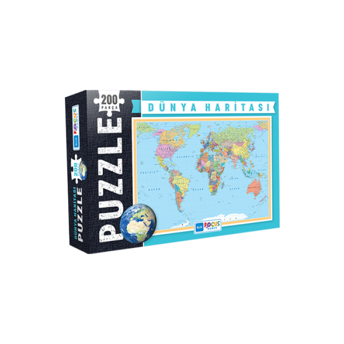 200 Parça - Dünya Haritası Puzzle Blue Focus Games