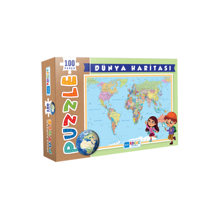 100 Parça - Dünya Haritası Puzzle Blue Focus Games