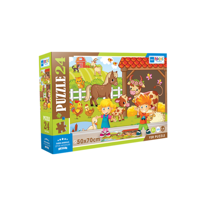 24 Parça Yer Puzzle - Farm Animals Çiftlik Hayvanları Blue Focus Games