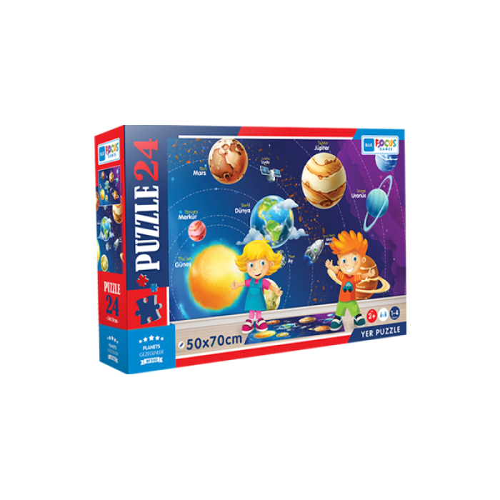 24 Parça Yer Puzzle - Planets Gezegenler Blue Focus Games