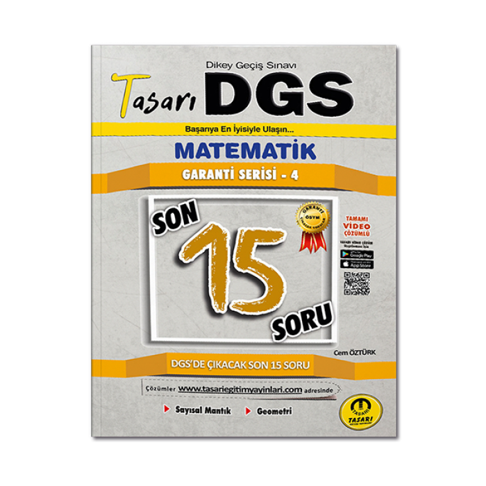 DGS Matematik Son 15 Garanti Serisi 4 Soru Kitapçığı Tasarı Eğitim Yayınları