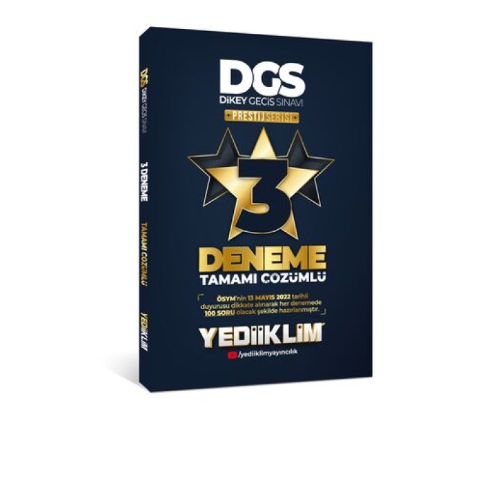 Yediiklim Yayınları 2022 DGS Prestij Serisi Tamamı Çözümlü 3 Yıldız Deneme