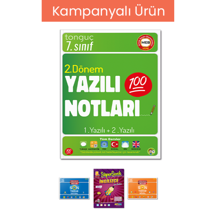 7. Sınıf Yazılı Notları 2. Dönem 1 ve 2. Yazılı-100 lük Paket (3 Kitap Hediyeli)