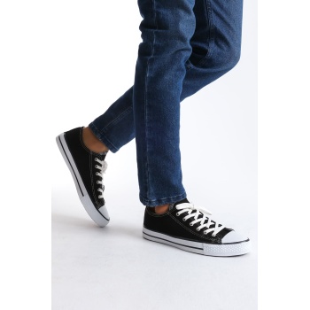 0422 Luke Bağcıklı Keten Kumaş Erkek Günlük Sneaker Ayakkabı BT Siyah