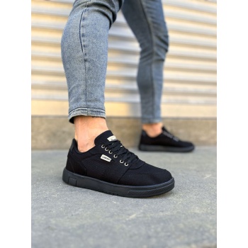 BY0118 REX Bağcıklı Keten Kumaş Erkek Günlük Sneaker Ayakkabı KST - Siyah