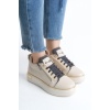 DINA Bağcıklı Fermuarlı Ortopedik Taban Kadın Sneaker Spor Ayakkabı  KT - Krem/Gri/Altın
