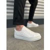 BY166 Prestige Bağcıklı Cilt Kapitone Desenli Erkek Günlük Sneaker Ayakkabı CBT - Beyaz