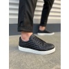 BY166 Prestige Bağcıklı Cilt Kapitone Desenli Erkek Günlük Sneaker Ayakkabı CBT - Siyah