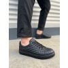 BY166 Prestige Bağcıklı Cilt Kapitone Desenli Erkek Günlük Sneaker Ayakkabı CST - Siyah