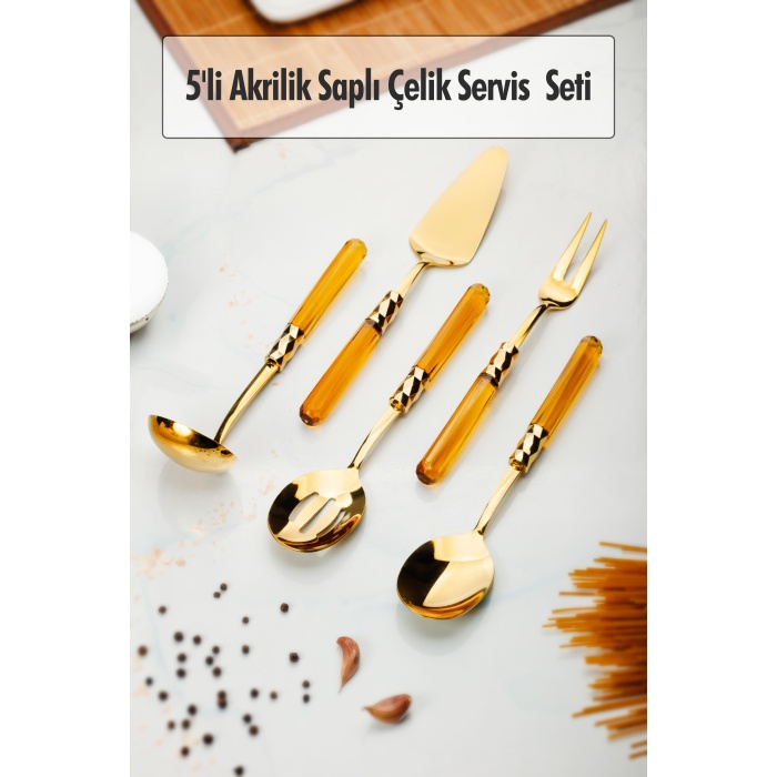 5 Parça Gold Servis Seti & Servis Sunum Seti Amber