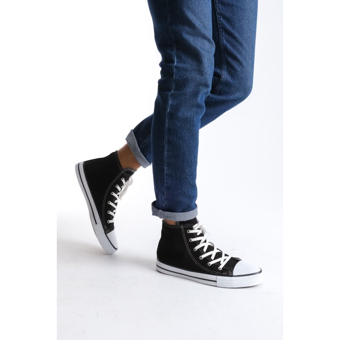 0423 AXE Bağcıklı Keten Kumaş Erkek Günlük Sneaker Ayakkabı BT Siyah