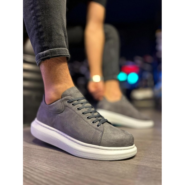 Knack Yüksek Taban Günlük Ayakkabı 044 Gri Süet (Beyaz Taban)