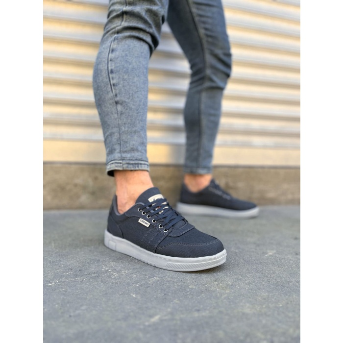 BY0118 REX Bağcıklı Keten Kumaş Erkek Günlük Sneaker Ayakkabı KGT - Füme