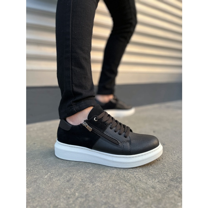 BY155 Warrior Bağcıklı ve Fermuarlı Cilt Süet Erkek Günlük Sneaker Ayakkabı CSBT - Siyah