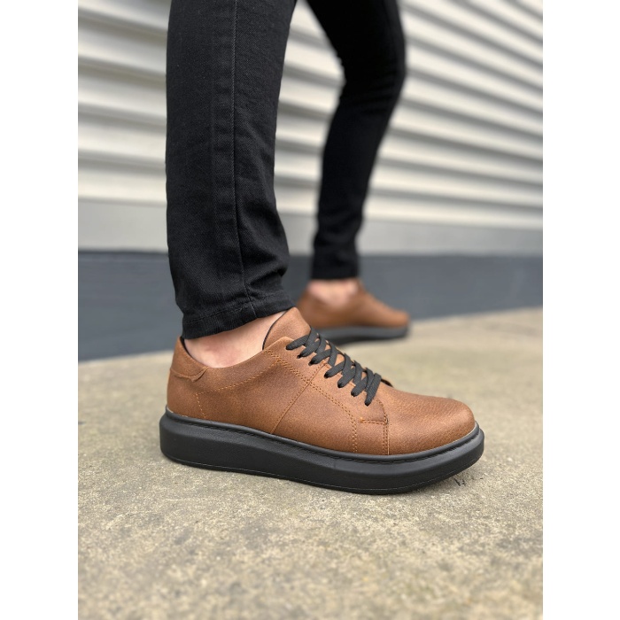 BY151 Boost Bağcıklı Cilt Erkek Günlük Sneaker Ayakkabı CST - Taba