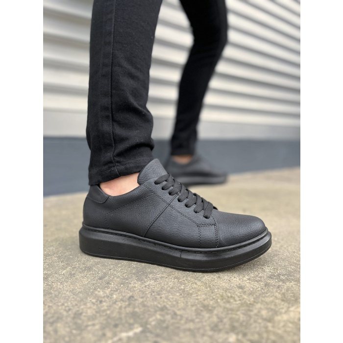 BY151 Boost Bağcıklı Cilt Erkek Günlük Sneaker Ayakkabı CST - Siyah